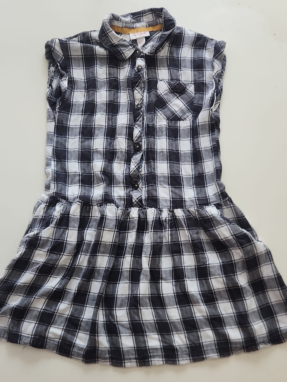 Cat And Jack Black White Plaid Flannel Dress Large 10 12